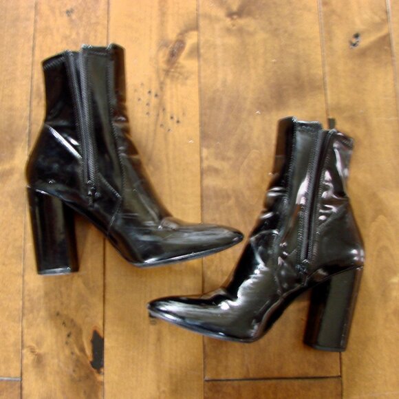 Aldo Black Patent Leather Boots Chunky Block Heel Size 7.5 - Picture 6 of 14
